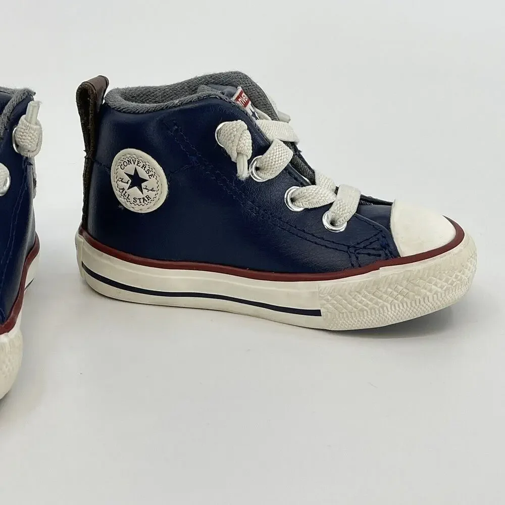 Converse All Stars Infant Size 4 Navy Blue Leather High Top Baby Sneakers